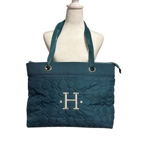 Thirty one green expandable tote bag diaper gym bag monogram‎ H carry on